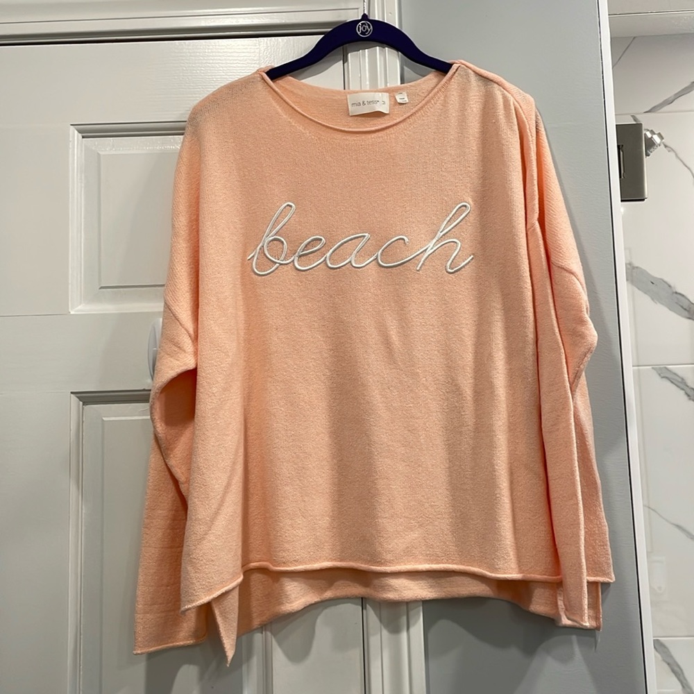 Mia & Tess Boxy Fit Peach Embroidered Knit Sweater